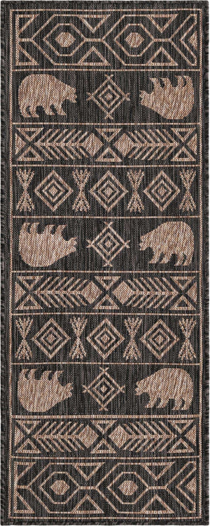 Black 2' x 5' 3 Outdoor Southwestern Runner Area Rug Weather Resistant for Patio, Deck, Terrace, Balcony, Porch 100% Polypropylene Rustic Waterproof Carpet for Sale at Rug Engine