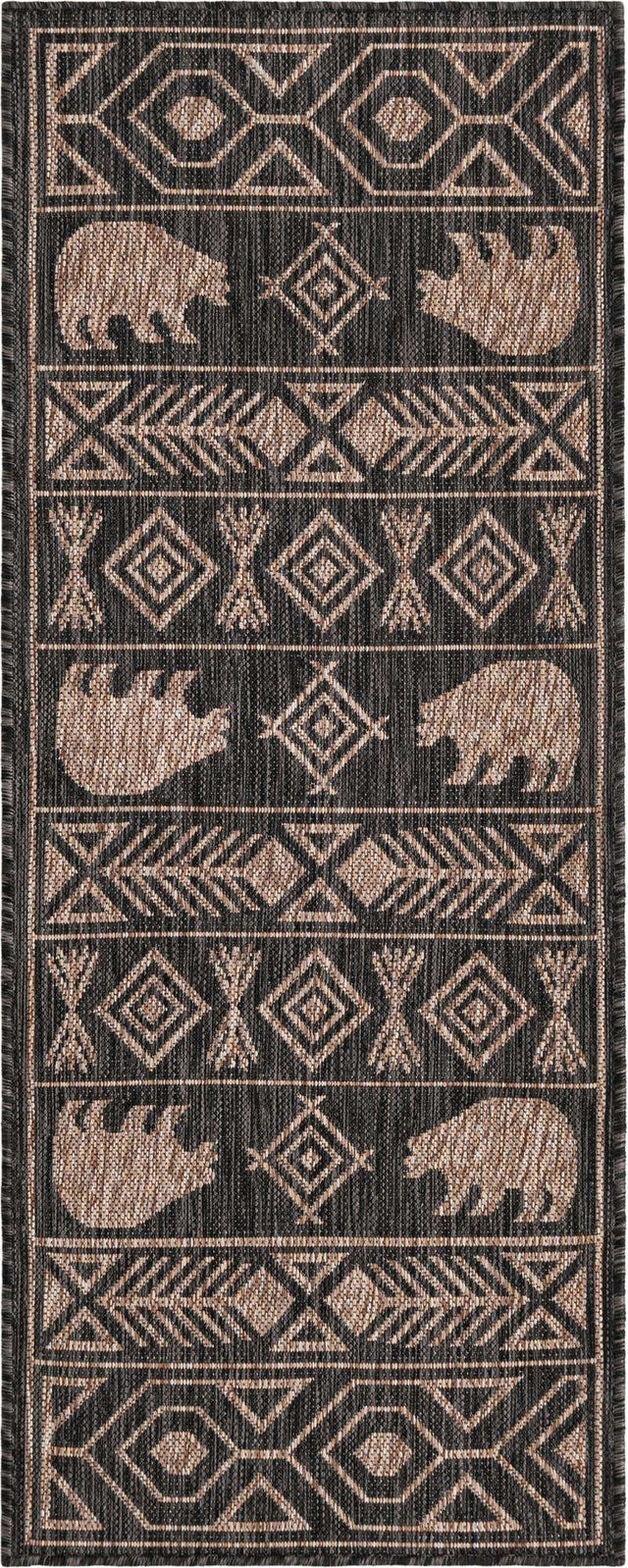 Black 2' x 5' 3 Outdoor Southwestern Runner Area Rug Weather Resistant for Patio, Deck, Terrace, Balcony, Porch 100% Polypropylene Rustic Waterproof Carpet for Sale at Rug Engine