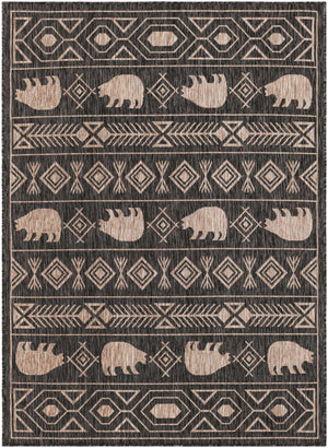 Black 5' 3 x 7' 1 Outdoor Southwestern Rectangle Rug