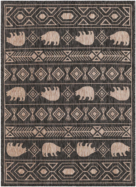 Black 5' 3 x 7' 1 Outdoor Southwestern Rectangle Rug