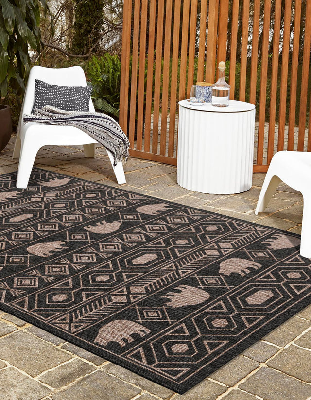 Black 8' x 10' Outdoor Southwestern Rectangle Rug