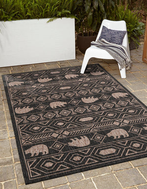 Black 4' 1 x 6' 1 Outdoor Southwestern Rectangle Area Rug Weather Resistant for Patio, Deck, Terrace, Balcony, Porch 100% Polypropylene Rustic Waterproof Carpet for Sale at Rug Engine