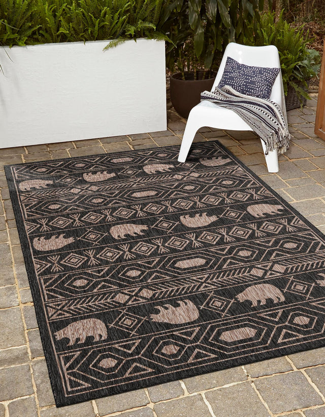 Black 8' x 10' Outdoor Southwestern Rectangle Rug