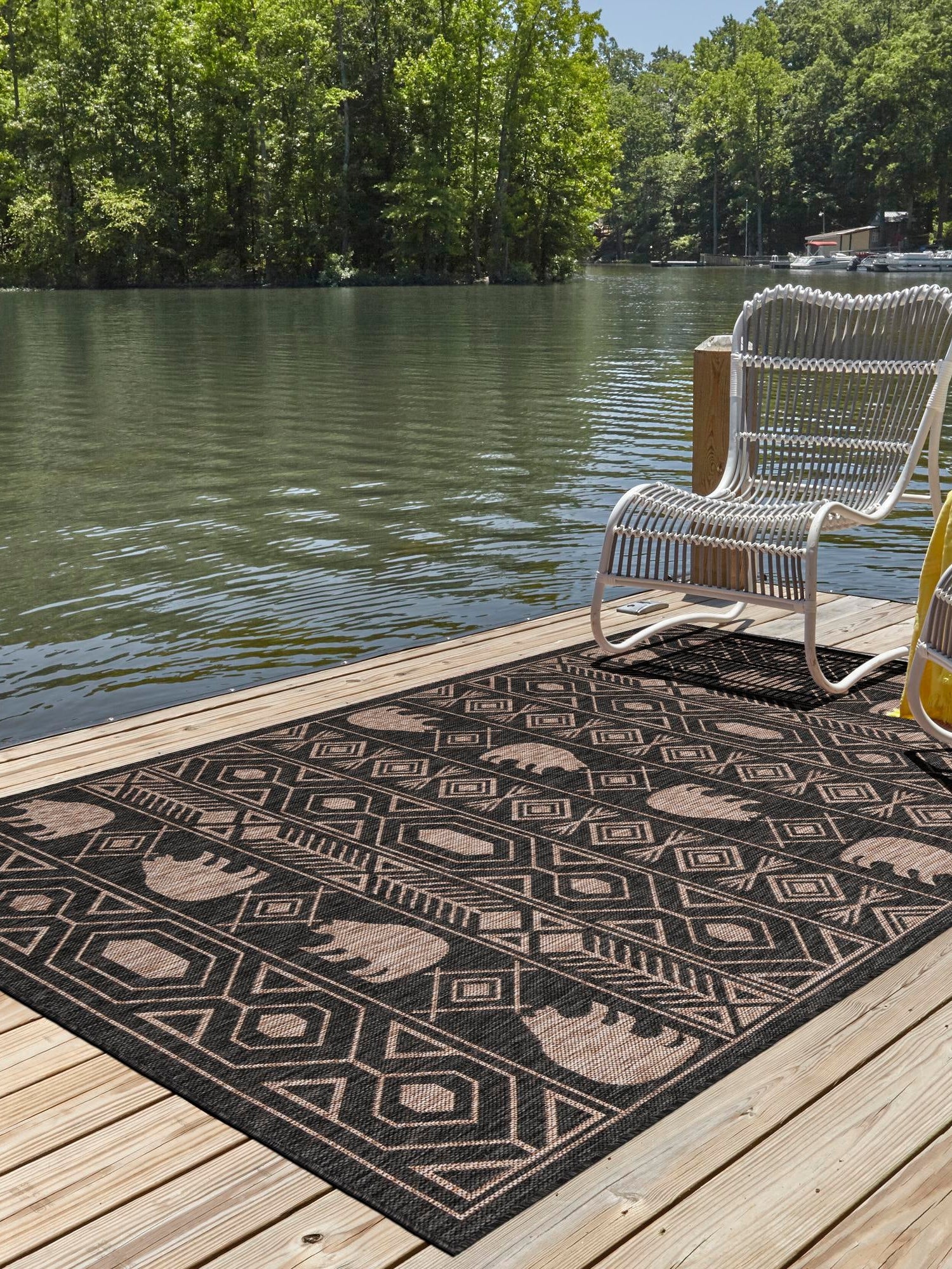Black 5' 3 x 8' Outdoor Southwestern Rectangle Area Rug Weather Resistant for Patio, Deck, Terrace, Balcony, Porch 100% Polypropylene Rustic Waterproof Carpet for Sale at Rug Engine