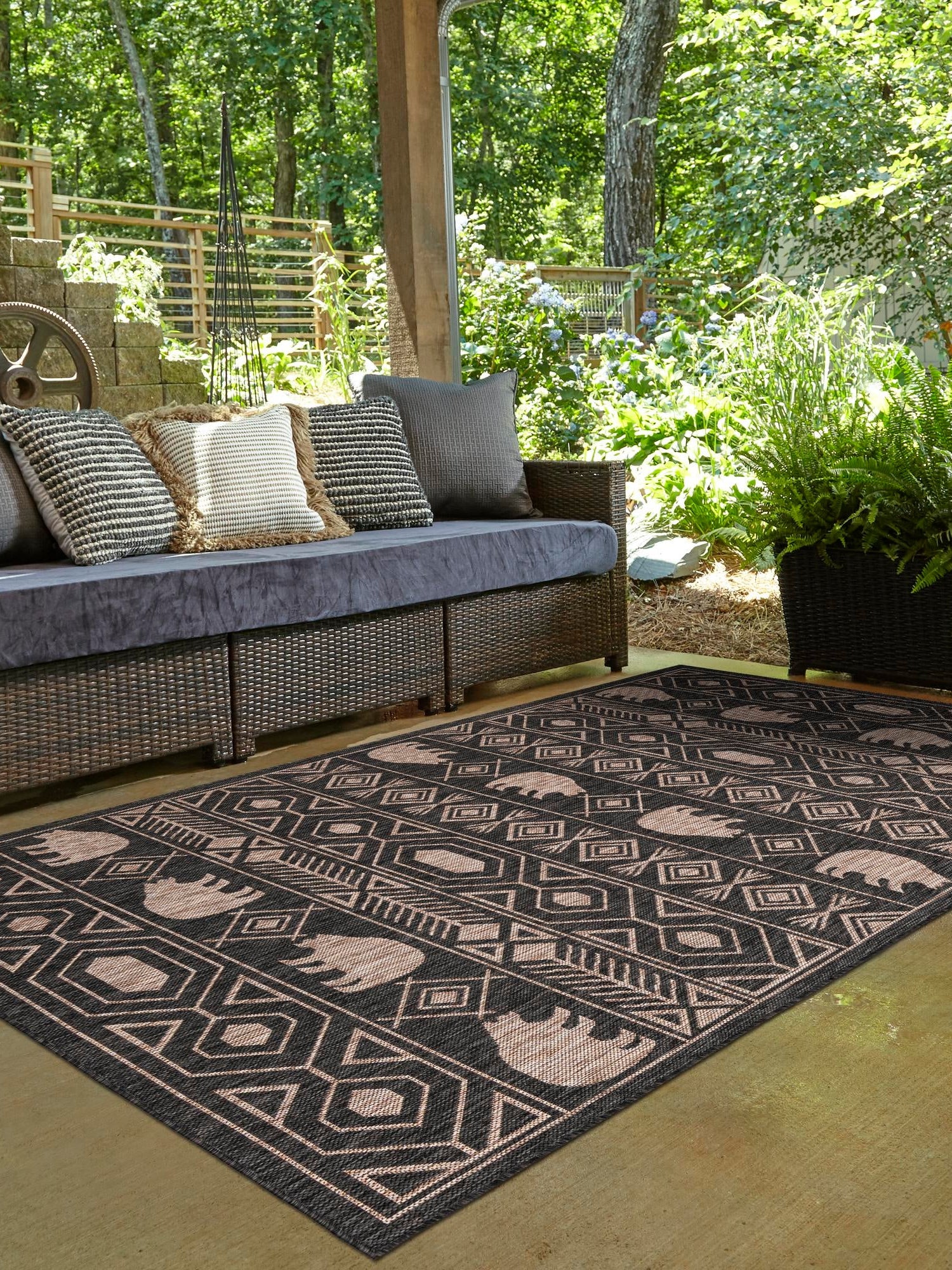 Black 2' x 3' 1 Outdoor Southwestern Rectangle Area Rug Weather Resistant for Patio, Deck, Terrace, Balcony, Porch 100% Polypropylene Rustic Waterproof Carpet for Sale at Rug Engine