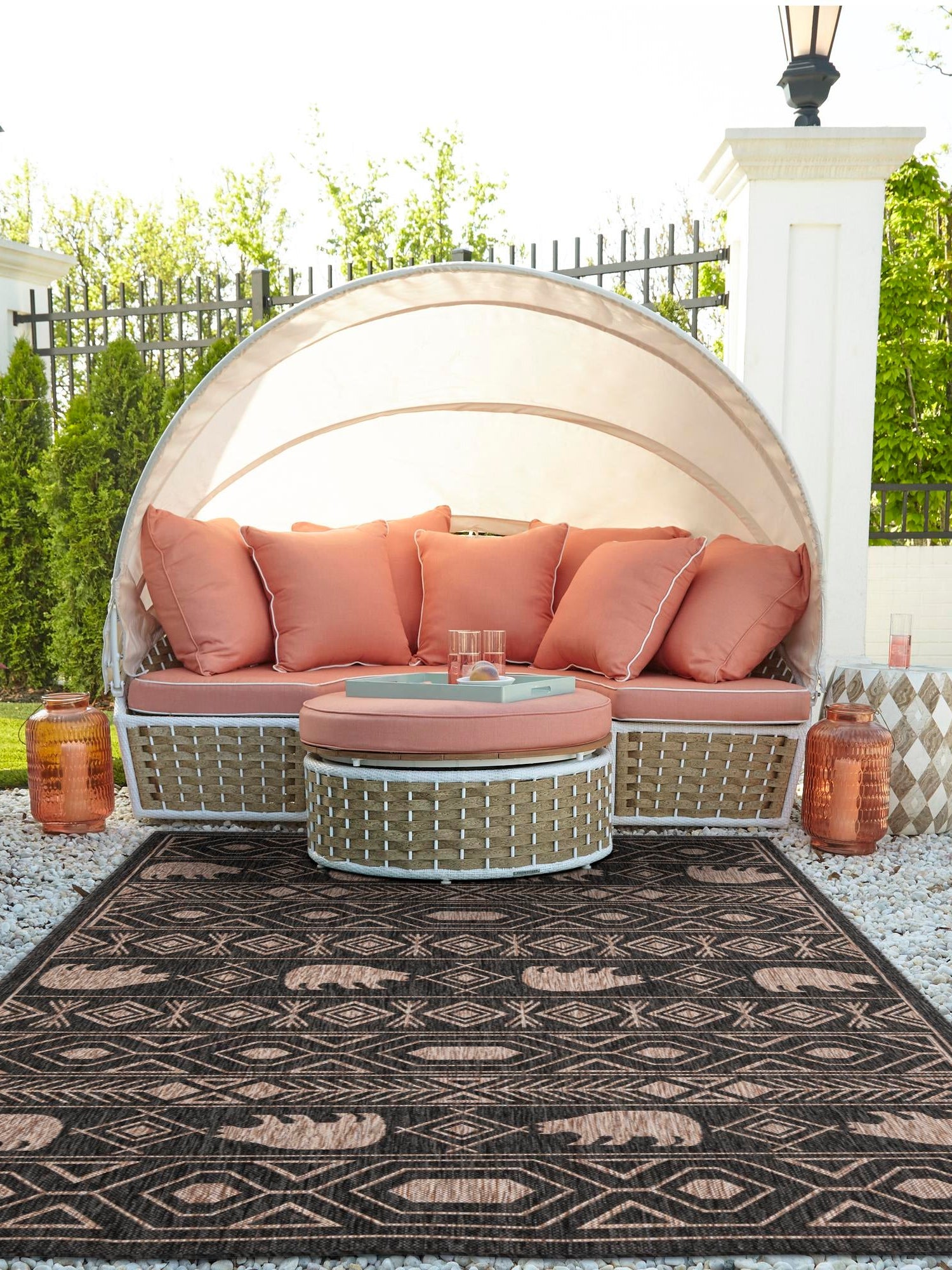 Black 5' 3 x 8' Outdoor Southwestern Rectangle Area Rug Weather Resistant for Patio, Deck, Terrace, Balcony, Porch 100% Polypropylene Rustic Waterproof Carpet for Sale at Rug Engine