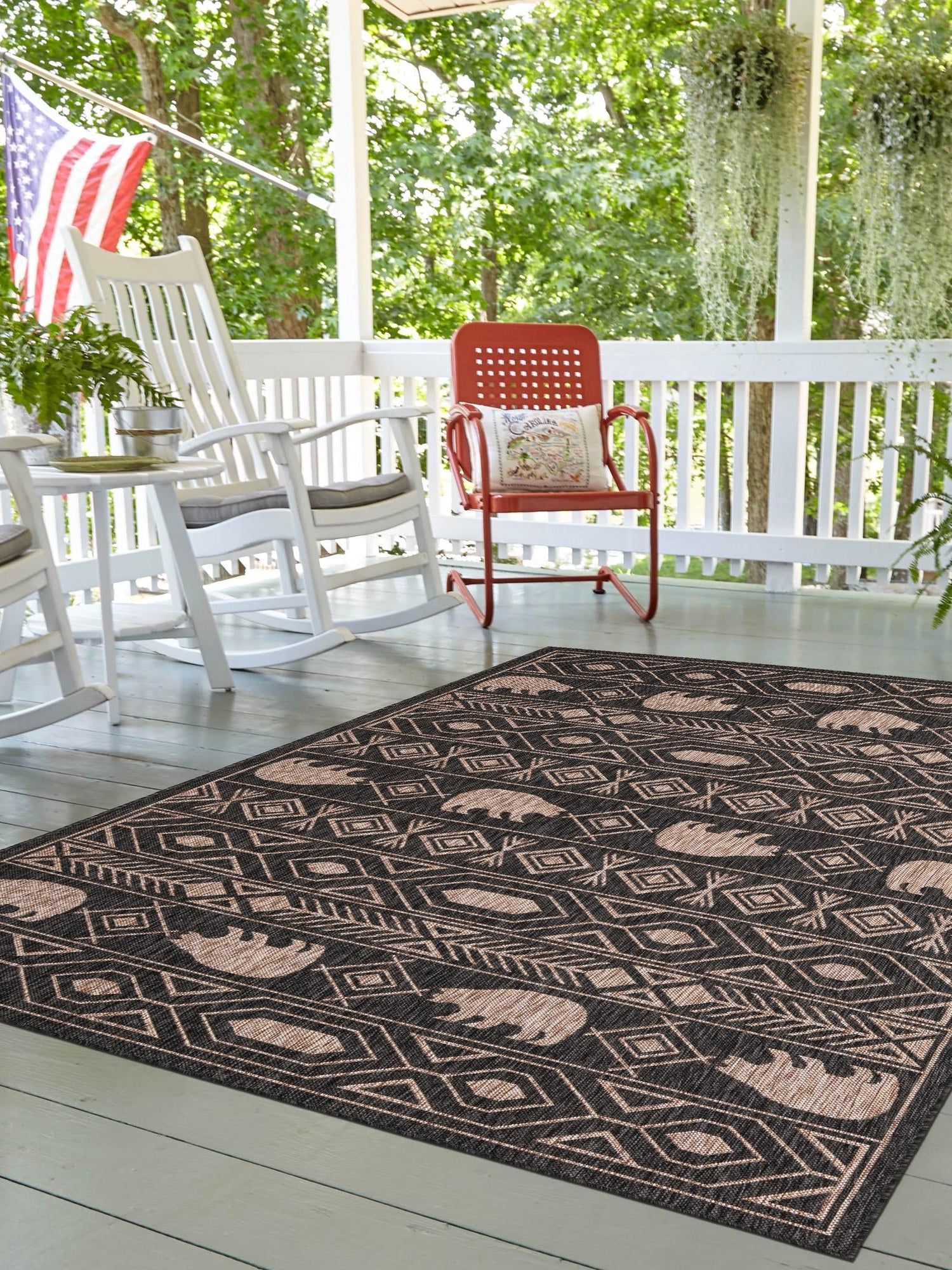 Black 10' x 14' 1 Outdoor Southwestern Rectangle Area Rug Weather Resistant for Patio, Deck, Terrace, Balcony, Porch 100% Polypropylene Rustic Waterproof Carpet for Sale at Rug Engine