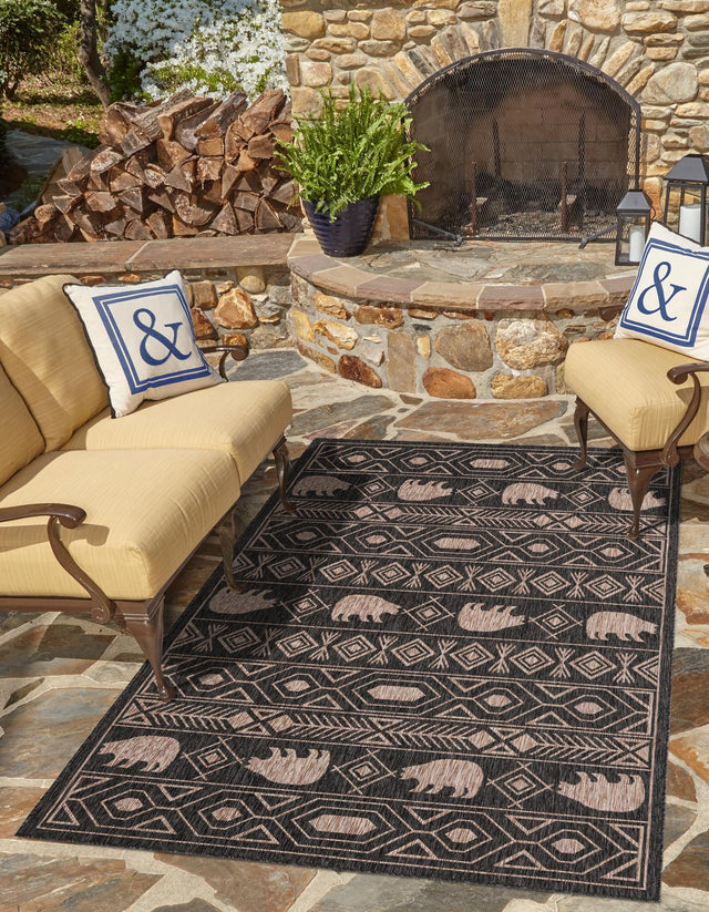 Black 8' x 10' Outdoor Southwestern Rectangle Rug