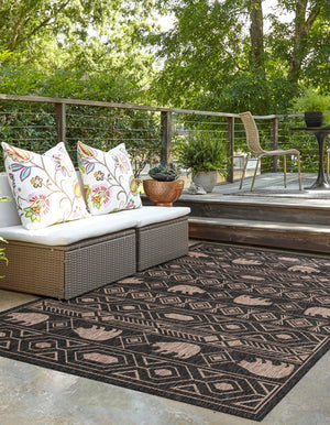 Black 9' x 12' Outdoor Southwestern Rectangle Rug