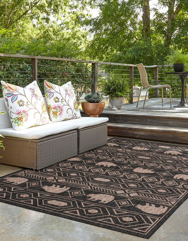 Black 9' x 12' Outdoor Southwestern Rectangle Rug