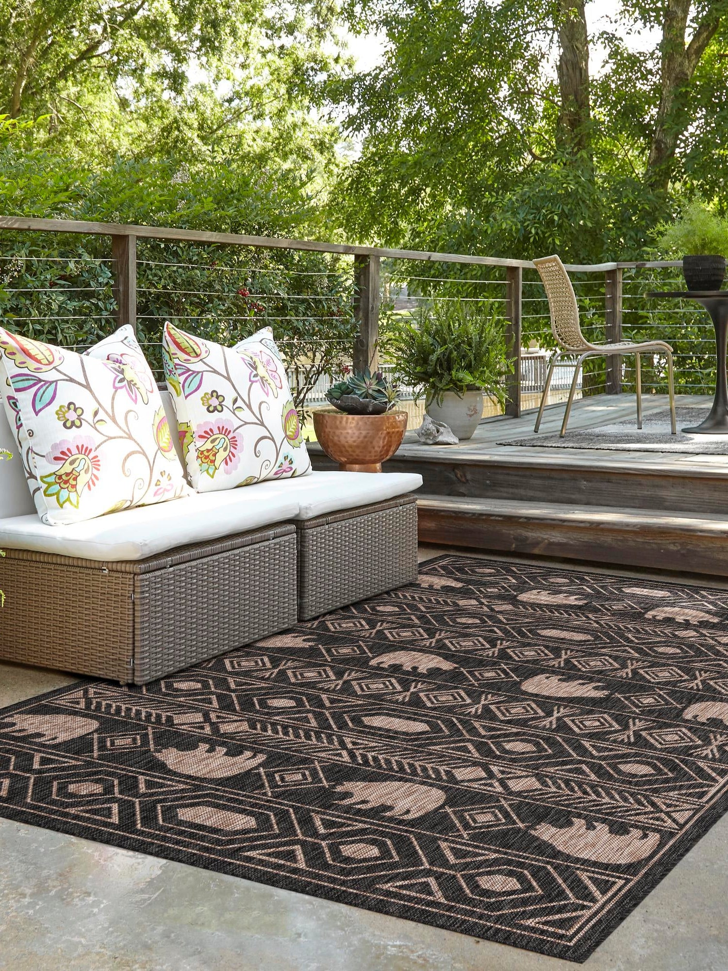 Black 10' x 14' 1 Outdoor Southwestern Rectangle Area Rug Weather Resistant for Patio, Deck, Terrace, Balcony, Porch 100% Polypropylene Rustic Waterproof Carpet for Sale at Rug Engine