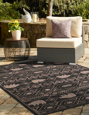 Black 9' x 12' Outdoor Southwestern Rectangle Rug