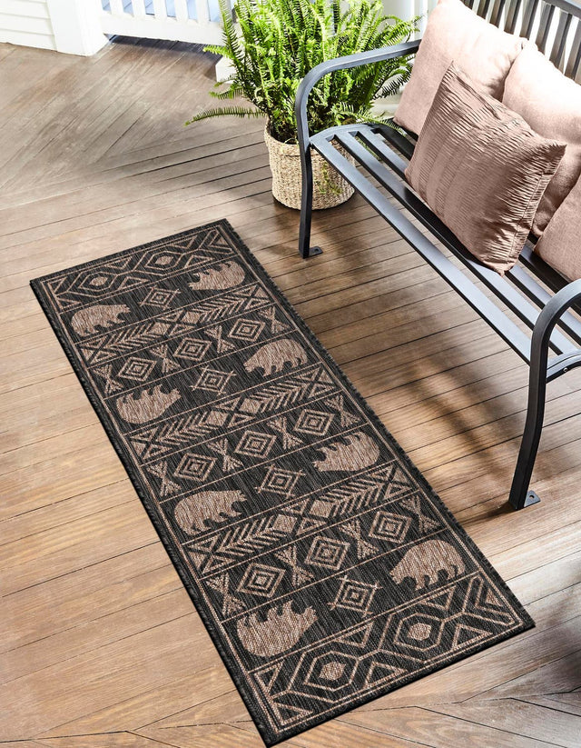 Black 2' x 4' 1 Outdoor Southwestern Runner Area Rug Weather Resistant for Patio, Deck, Terrace, Balcony, Porch 100% Polypropylene Rustic Waterproof Carpet for Sale at Rug Engine