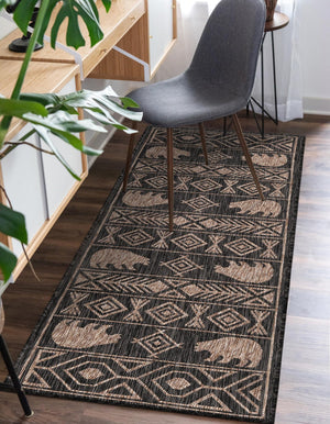 Black 2' x 4' 1 Outdoor Southwestern Runner Area Rug Weather Resistant for Patio, Deck, Terrace, Balcony, Porch 100% Polypropylene Rustic Waterproof Carpet for Sale at Rug Engine