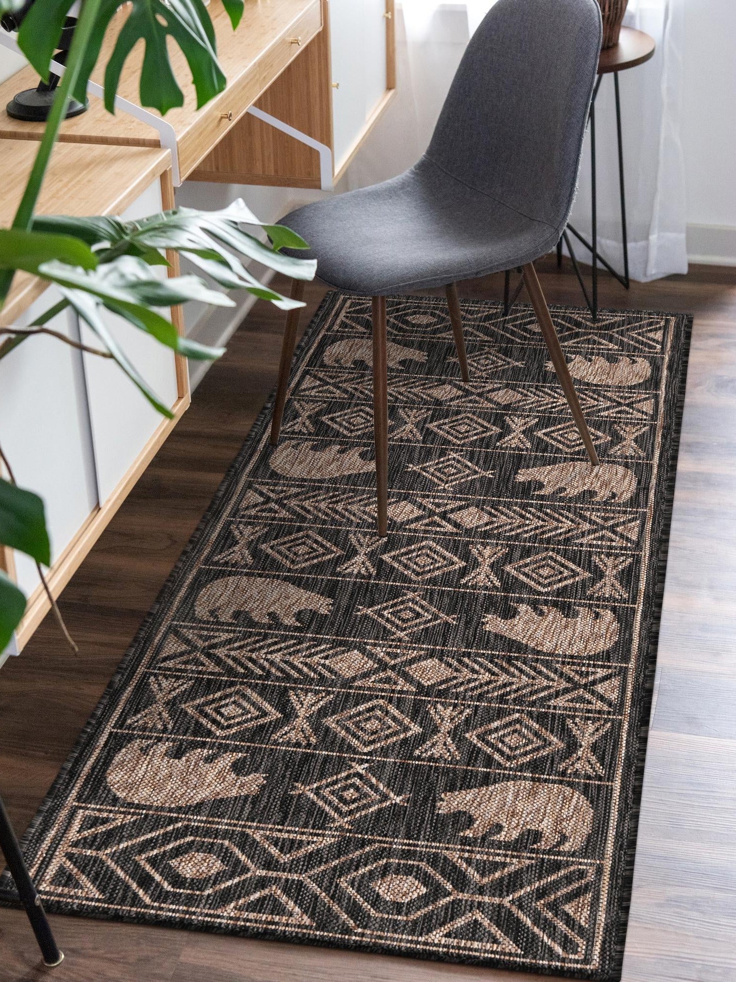 Black 2' x 6' 1 Outdoor Southwestern Runner Area Rug Weather Resistant for Patio, Deck, Terrace, Balcony, Porch 100% Polypropylene Rustic Waterproof Carpet for Sale at Rug Engine