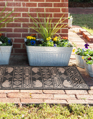 Black 2' x 5' 3 Outdoor Southwestern Runner Area Rug Weather Resistant for Patio, Deck, Terrace, Balcony, Porch 100% Polypropylene Rustic Waterproof Carpet for Sale at Rug Engine