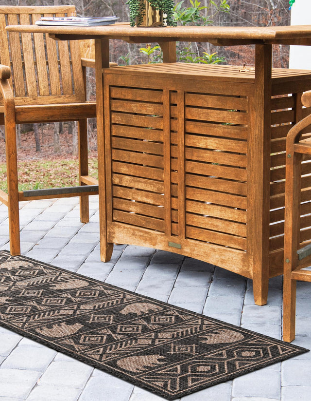 Black 2' x 6' 1 Outdoor Southwestern Runner Area Rug Weather Resistant for Patio, Deck, Terrace, Balcony, Porch 100% Polypropylene Rustic Waterproof Carpet for Sale at Rug Engine