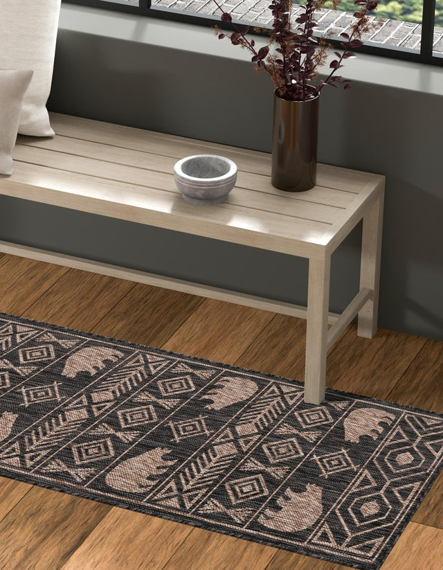 Black 2' 7 x 12' Outdoor Southwestern Runner Area Rug Weather Resistant for Patio, Deck, Terrace, Balcony, Porch 100% Polypropylene Rustic Waterproof Carpet for Sale at Rug Engine