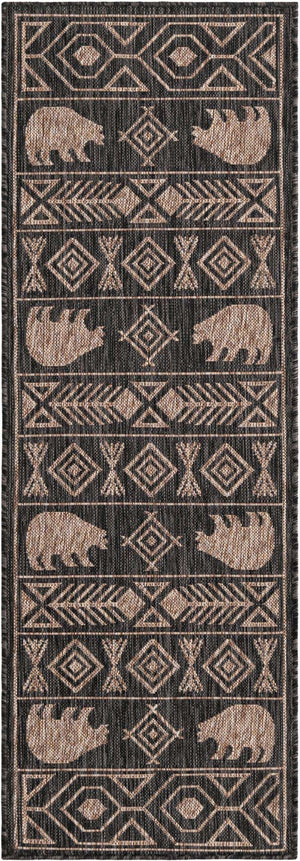 Black 2' x 6' 1 Outdoor Southwestern Runner Area Rug Weather Resistant for Patio, Deck, Terrace, Balcony, Porch 100% Polypropylene Rustic Waterproof Carpet for Sale at Rug Engine