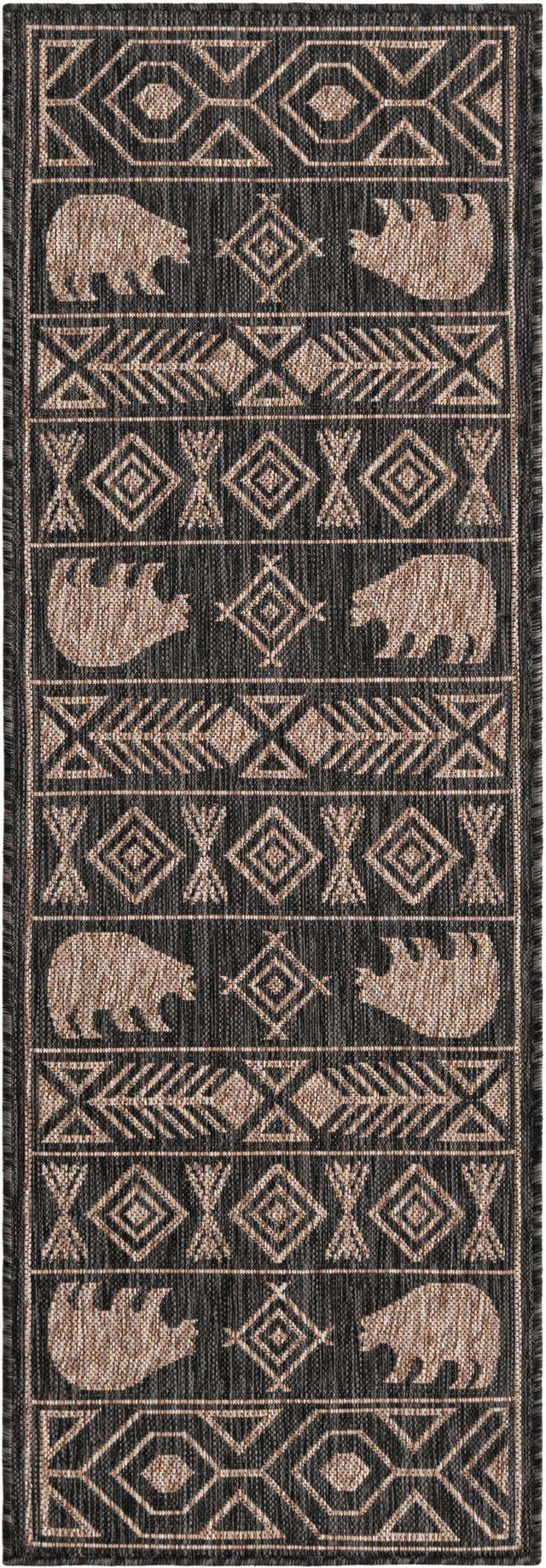 Black 2' x 6' 1 Outdoor Southwestern Runner Area Rug Weather Resistant for Patio, Deck, Terrace, Balcony, Porch 100% Polypropylene Rustic Waterproof Carpet for Sale at Rug Engine