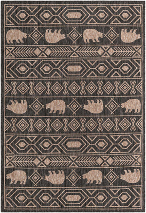 Black 6' 1 x 9' Outdoor Southwestern Rectangle Rug