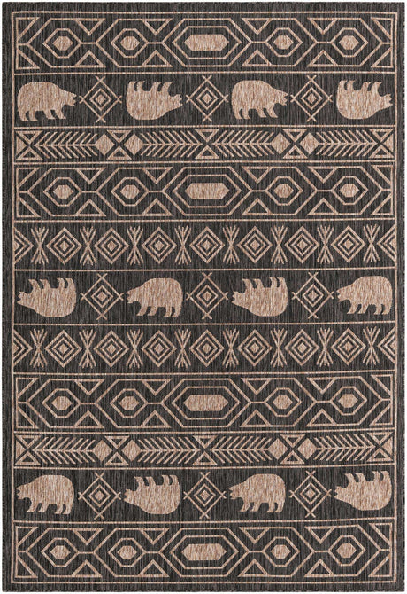 Black 6' 1 x 9' Outdoor Southwestern Rectangle Rug