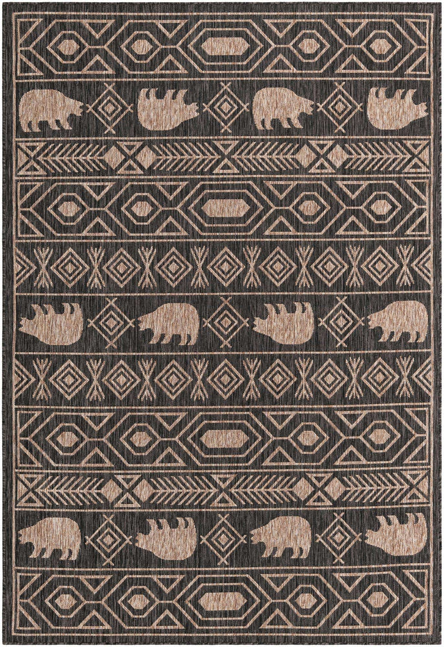 Black 6' 1 x 9' Outdoor Southwestern Rectangle Rug