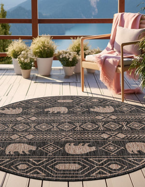 Black 12' x 12' Outdoor Southwestern Round Area Rug Weather Resistant for Patio, Deck, Terrace, Balcony, Porch 100% Polypropylene Rustic Waterproof Carpet for Sale at Rug Engine