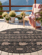 Black 7' 10 x 7' 10 Outdoor Southwestern Round Area Rug Weather Resistant for Patio, Deck, Terrace, Balcony, Porch 100% Polypropylene Rustic Waterproof Carpet for Sale at Rug Engine