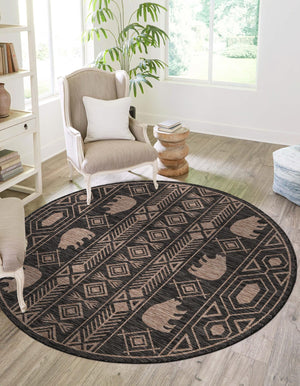 Black 7' 10 x 7' 10 Outdoor Southwestern Round Area Rug Weather Resistant for Patio, Deck, Terrace, Balcony, Porch 100% Polypropylene Rustic Waterproof Carpet for Sale at Rug Engine