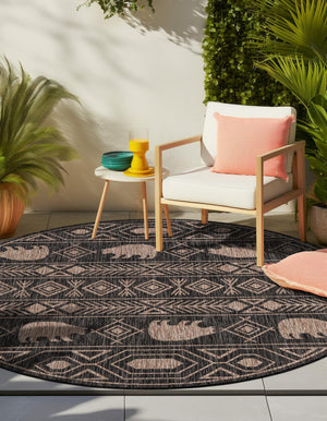 Black 12' x 12' Outdoor Southwestern Round Area Rug Weather Resistant for Patio, Deck, Terrace, Balcony, Porch 100% Polypropylene Rustic Waterproof Carpet for Sale at Rug Engine
