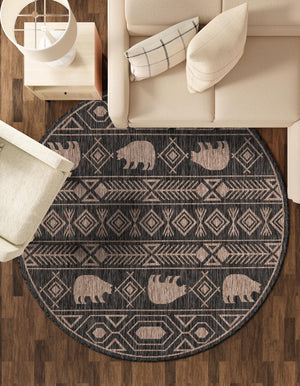 Black 10' x 10' Outdoor Southwestern Round Area Rug Weather Resistant for Patio, Deck, Terrace, Balcony, Porch 100% Polypropylene Rustic Waterproof Carpet for Sale at Rug Engine