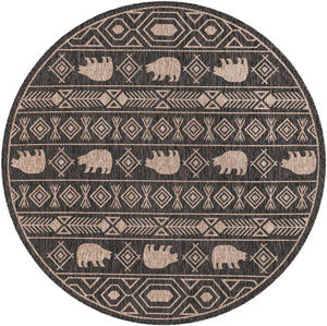 Black 7' 10 x 7' 10 Outdoor Southwestern Round Area Rug Weather Resistant for Patio, Deck, Terrace, Balcony, Porch 100% Polypropylene Rustic Waterproof Carpet for Sale at Rug Engine