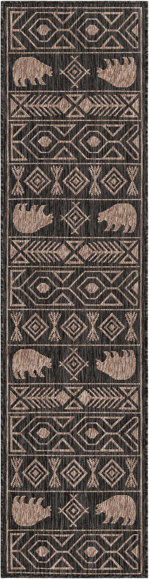 Black 2' x 8' Outdoor Southwestern Runner Area Rug Weather Resistant for Patio, Deck, Terrace, Balcony, Porch 100% Polypropylene Rustic Waterproof Carpet for Sale at Rug Engine