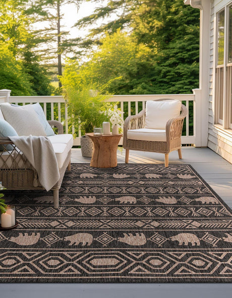 Black 12' x 12' Outdoor Southwestern Square Rug