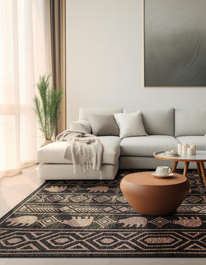 Black 7' 10 x 7' 10 Outdoor Southwestern Square Area Rug Weather Resistant for Patio, Deck, Terrace, Balcony, Porch 100% Polypropylene Rustic Waterproof Carpet for Sale at Rug Engine