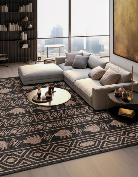 Black 12' x 12' Outdoor Southwestern Square Area Rug Weather Resistant for Patio, Deck, Terrace, Balcony, Porch 100% Polypropylene Rustic Waterproof Carpet for Sale at Rug Engine