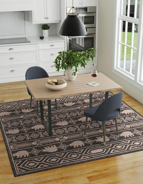 Black 12' x 12' Outdoor Southwestern Square Area Rug Weather Resistant for Patio, Deck, Terrace, Balcony, Porch 100% Polypropylene Rustic Waterproof Carpet for Sale at Rug Engine