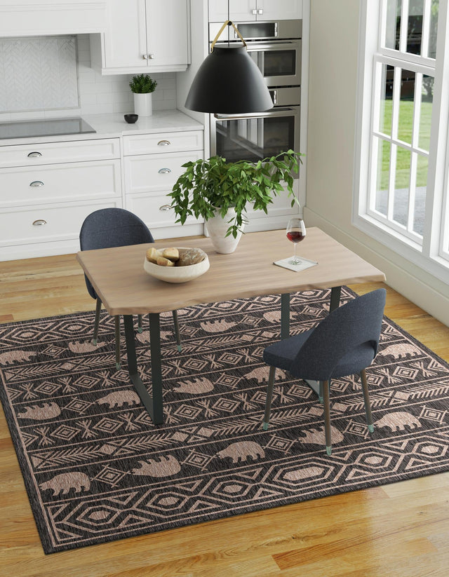 Black 12' x 12' Outdoor Southwestern Square Rug