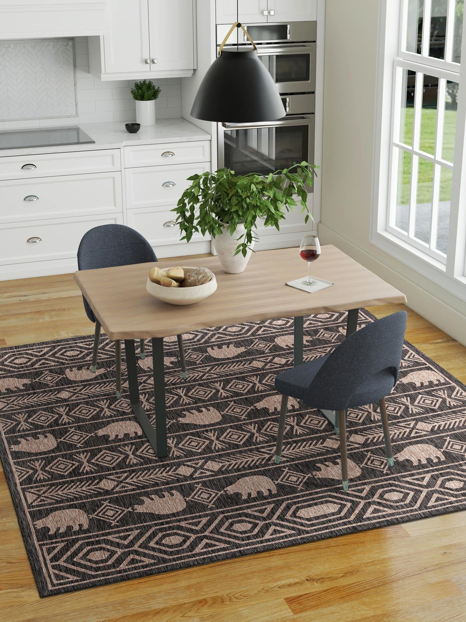 Black 10' x 10' Outdoor Southwestern Square Area Rug Weather Resistant for Patio, Deck, Terrace, Balcony, Porch 100% Polypropylene Rustic Waterproof Carpet for Sale at Rug Engine