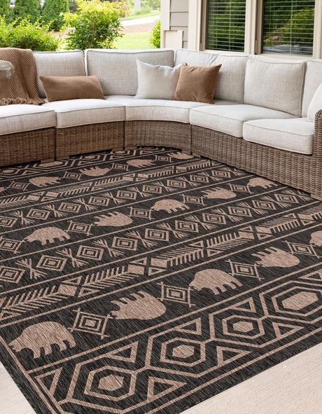 Black 12' x 12' Outdoor Southwestern Square Area Rug Weather Resistant for Patio, Deck, Terrace, Balcony, Porch 100% Polypropylene Rustic Waterproof Carpet for Sale at Rug Engine