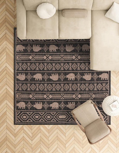 Black 12' x 12' Outdoor Southwestern Square Area Rug Weather Resistant for Patio, Deck, Terrace, Balcony, Porch 100% Polypropylene Rustic Waterproof Carpet for Sale at Rug Engine