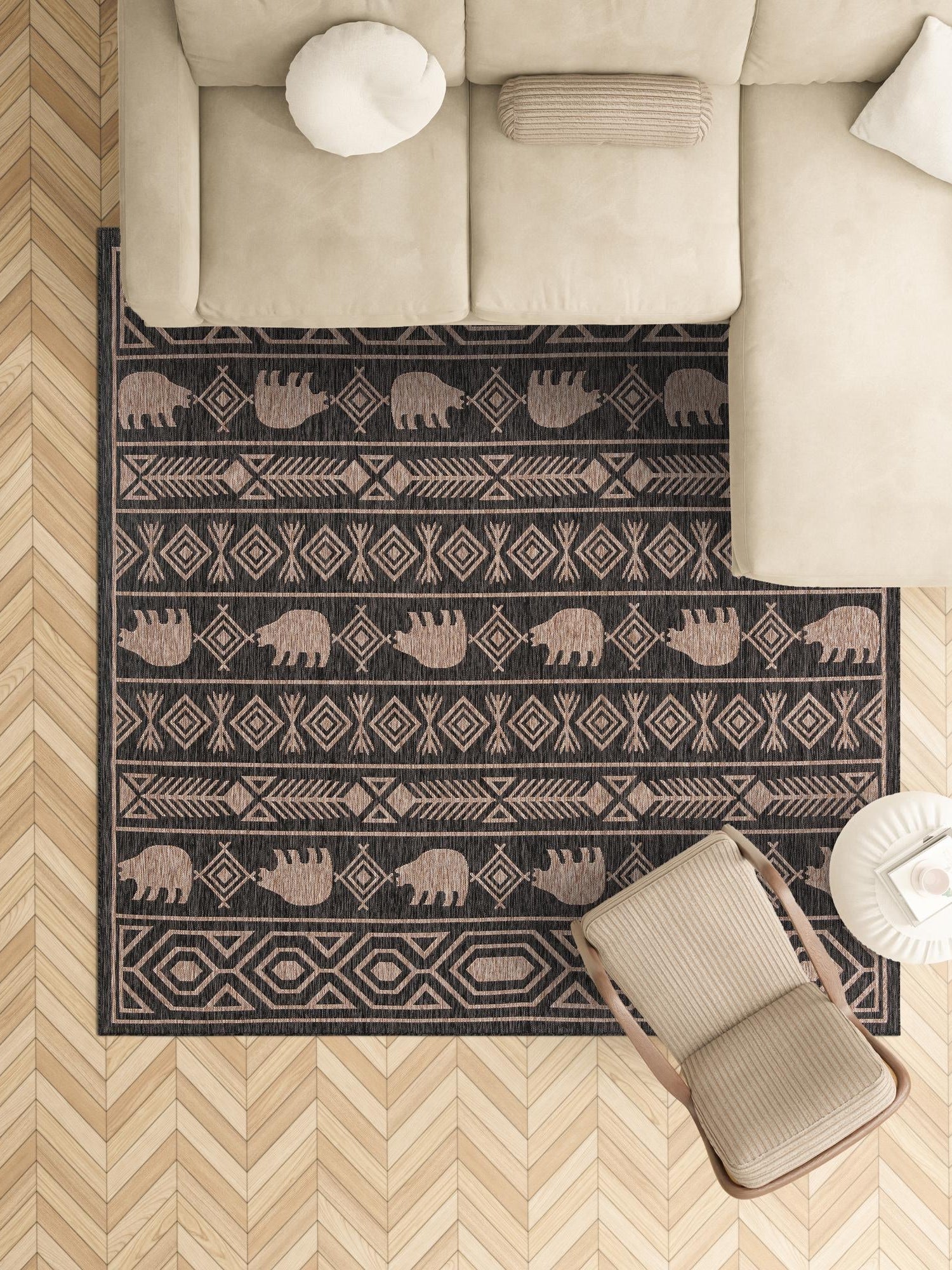 Black 10' x 10' Outdoor Southwestern Square Area Rug Weather Resistant for Patio, Deck, Terrace, Balcony, Porch 100% Polypropylene Rustic Waterproof Carpet for Sale at Rug Engine