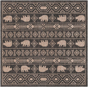 Black 7' 10 x 7' 10 Outdoor Southwestern Square Area Rug Weather Resistant for Patio, Deck, Terrace, Balcony, Porch 100% Polypropylene Rustic Waterproof Carpet for Sale at Rug Engine