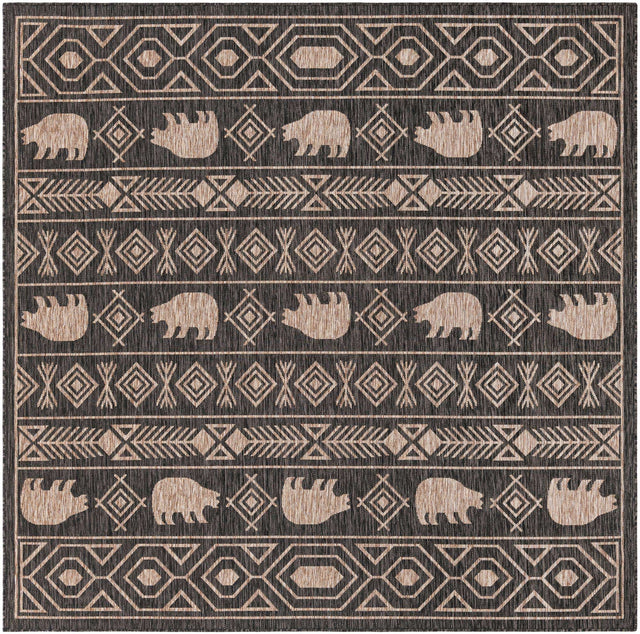 Black 7' 10 x 7' 10 Outdoor Southwestern Square Area Rug Weather Resistant for Patio, Deck, Terrace, Balcony, Porch 100% Polypropylene Rustic Waterproof Carpet for Sale at Rug Engine