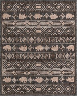 Black 8' x 10' Outdoor Southwestern Rectangle Rug