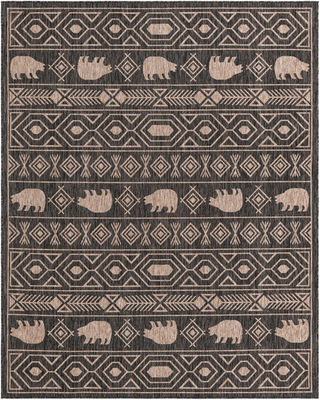 Black 8' x 10' Outdoor Southwestern Rectangle Rug