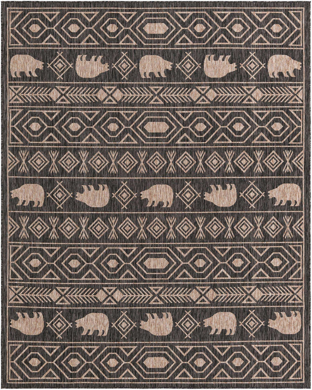 Black 8' x 10' Outdoor Southwestern Rectangle Rug