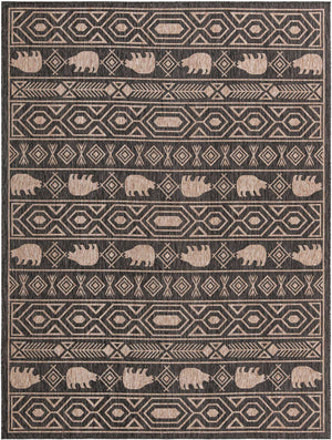Black 9' x 12' Outdoor Southwestern Rectangle Rug