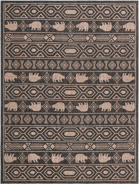 Black 9' x 12' Outdoor Southwestern Rectangle Rug